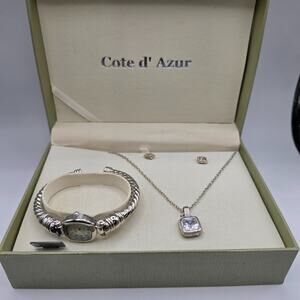 Cote d’Azur Womens Watch Necklace Earrings Crystal Gift Set NOS Untested NOS